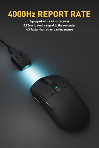 DAREU A950pro 4K Wireless Gaming Mouse: 55 g Ultraleicht, 4 kHz Abtastrate, Optischer Sensor PAW3395, 5 Programmierbare Tasten, Unterstützt 15-minütiges Schnellladen und Tri-Mode-Verbindung (Schwarz) Bild 2