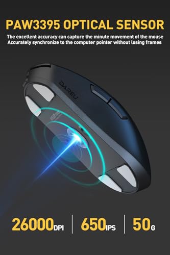 DAREU A950pro 4K Wireless Gaming Mouse: 55 g Ultraleicht, 4 kHz Abtastrate, Optischer Sensor PAW3395, 5 Programmierbare Tasten, Unterstützt 15-minütiges Schnellladen und Tri-Mode-Verbindung (Schwarz) Bild 3