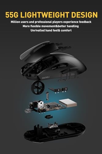 DAREU A950pro 4K Wireless Gaming Mouse: 55 g Ultraleicht, 4 kHz Abtastrate, Optischer Sensor PAW3395, 5 Programmierbare Tasten, Unterstützt 15-minütiges Schnellladen und Tri-Mode-Verbindung (Schwarz) Bild 5