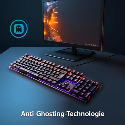 Eaxus® USB Tastatur und Maus Set - Mechanische Gaming Tastatur LED Gaming Keyboard mit Blue Switches + Ergonon Vertikale Maus kabellos Bild 5