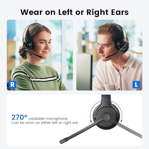 EKSA H3 Bluetooth Headset mit Mikrofon, [65 Stdn Wiedergabezeit & 30M Reichweite] Wireless Headset Mono PC Headset mit Mic Rauschunterdrückung, Upgraded 5.4 Bluetooth Kabellose Headset für Büro/Office Bild 2