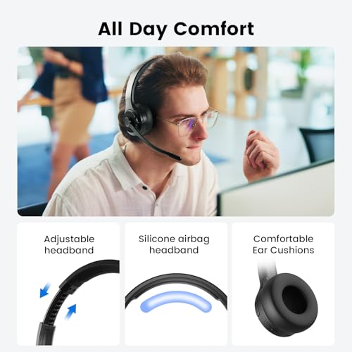 EKSA H3 Bluetooth Headset mit Mikrofon, [65 Stdn Wiedergabezeit & 30M Reichweite] Wireless Headset Mono PC Headset mit Mic Rauschunterdrückung, Upgraded 5.4 Bluetooth Kabellose Headset für Büro/Office Bild 7