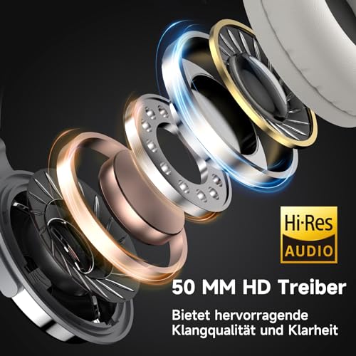 OneOdio Over Ear Kopfhörer mit Kabel, 50mm Treiber, Bassklang, 6.35 & 3.5mm Klinke, Share-Port, Geschlossene DJ Headphones für Studio, Podcast, Monitor, Handy, PC, MP3/4 (Pro-10 Silber Grau) Bild 2
