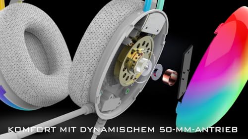 İnca IGK-X8Y Gaming-Headset – 7.1 Virtueller Surround Sound, RGB-Beleuchtung, 50-mm-Treiber, USB-Kabel, Geräuschunterdrückendes Mikrofon, Lautstärkeregelung, Kompatibel mit PC/PS5, 320g Leichtgewicht Bild 4