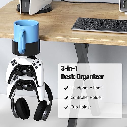 360° drehbare Game-Controller-Headset-Ständer, Schreibtischklemme – Gaming-Controller-Halter, Kopfhörer-Aufhänger mit größerem Anti-Verschütten unter dem Schreibtisch, Becherhalter-Klemme | Bild 2