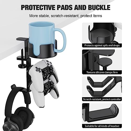 360° drehbare Game-Controller-Headset-Ständer, Schreibtischklemme – Gaming-Controller-Halter, Kopfhörer-Aufhänger mit größerem Anti-Verschütten unter dem Schreibtisch, Becherhalter-Klemme | Bild 3