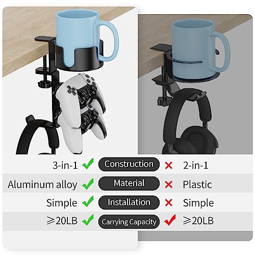 360° drehbare Game-Controller-Headset-Ständer, Schreibtischklemme – Gaming-Controller-Halter, Kopfhörer-Aufhänger mit größerem Anti-Verschütten unter dem Schreibtisch, Becherhalter-Klemme | Bild 6