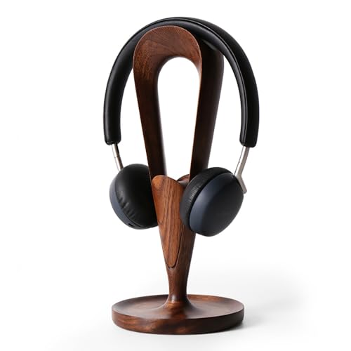 Toplionace Hochwertiger Kopfhörerständer Aus Schwarzem Walnussholz, Desktop Gaming Headset Halter Aufbewahrungshalterung mit Kabelaufwicklung Holzhandwerk Bild 1