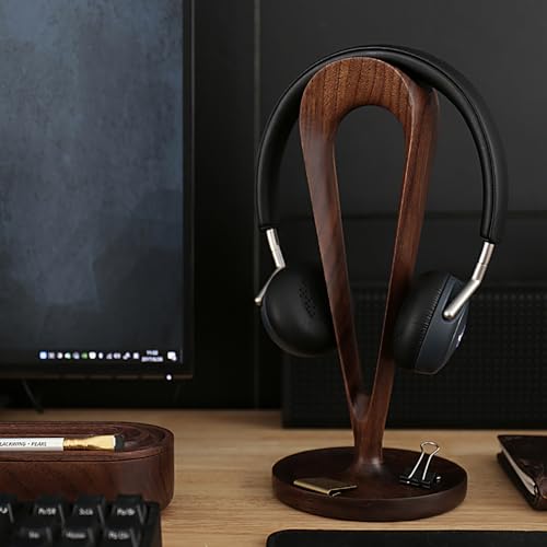 Toplionace Hochwertiger Kopfhörerständer Aus Schwarzem Walnussholz, Desktop Gaming Headset Halter Aufbewahrungshalterung mit Kabelaufwicklung Holzhandwerk Bild 2