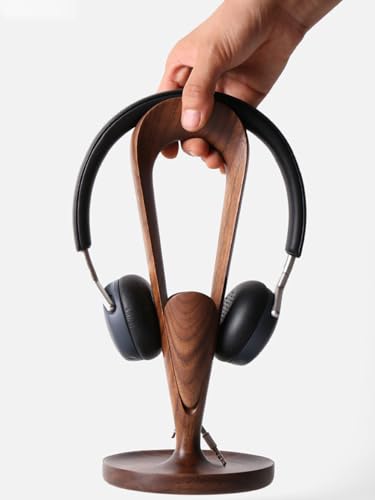 Toplionace Hochwertiger Kopfhörerständer Aus Schwarzem Walnussholz, Desktop Gaming Headset Halter Aufbewahrungshalterung mit Kabelaufwicklung Holzhandwerk Bild 3