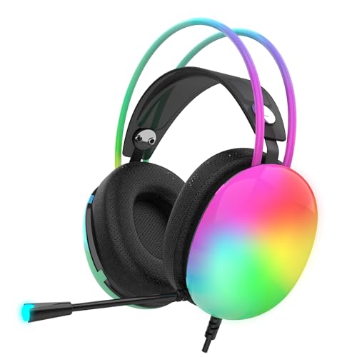 İnca IGK-X8S Gaming-Headset – 7.1 Virtueller Surround Sound, RGB-Beleuchtung, 50-mm-Treiber, USB-Kabel, Geräuschunterdrückendes Mikrofon, Lautstärkeregelung, Kompatibel mit PC/PS5, 320g Leichtgewicht Bild 1