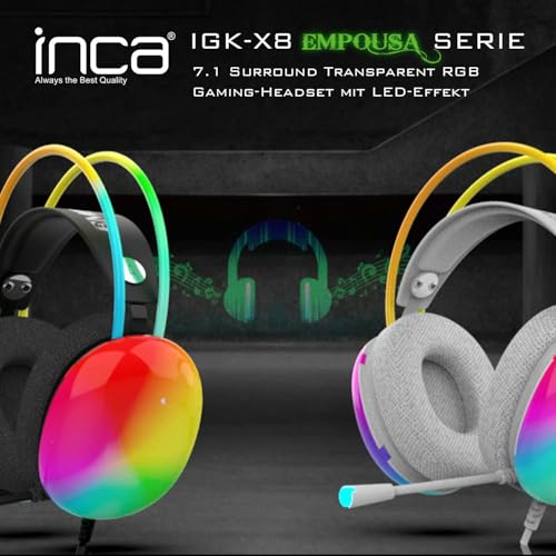 İnca IGK-X8S Gaming-Headset – 7.1 Virtueller Surround Sound, RGB-Beleuchtung, 50-mm-Treiber, USB-Kabel, Geräuschunterdrückendes Mikrofon, Lautstärkeregelung, Kompatibel mit PC/PS5, 320g Leichtgewicht Bild 2
