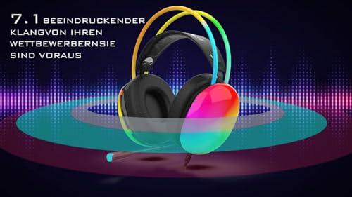 İnca IGK-X8S Gaming-Headset – 7.1 Virtueller Surround Sound, RGB-Beleuchtung, 50-mm-Treiber, USB-Kabel, Geräuschunterdrückendes Mikrofon, Lautstärkeregelung, Kompatibel mit PC/PS5, 320g Leichtgewicht Bild 3