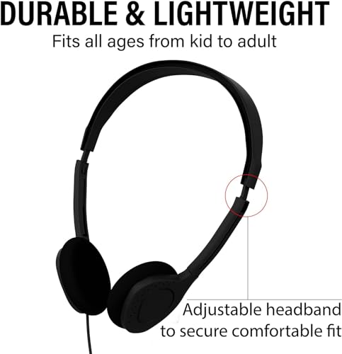 Maeline Bulk Stereo-Kopfhörer für Klassenzimmer, Studenten, verstellbares Band und Schaumstoffpolster, für Kinder, Online-Lernen, Bibliothek, Schule, Flugzeug, Reisen, 3,5 mm Stecker, 50 Stück, Bild 4