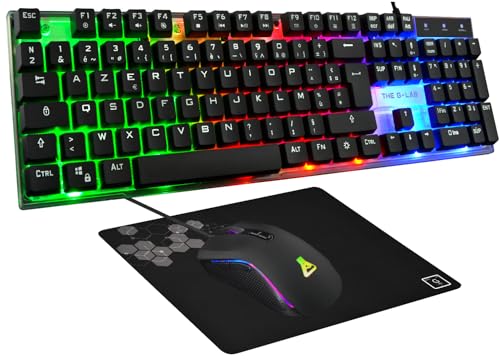 THE G-LAB–Combo Yttrium–Gamer-Paket Azerty RGB, Gaming-Tastatur mit 105 Tasten, 19 Tasten Anti-Ghosting–Gamer-Maus 2400 DPI–Gaming-Mauspad–PC PS4 Ps5 Xbox One/Series–New 2023, Schwarz, einheitsgröße Bild 1