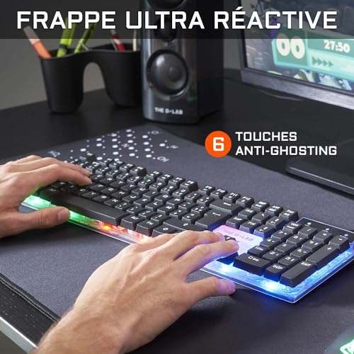 THE G-LAB–Combo Yttrium–Gamer-Paket Azerty RGB, Gaming-Tastatur mit 105 Tasten, 19 Tasten Anti-Ghosting–Gamer-Maus 2400 DPI–Gaming-Mauspad–PC PS4 Ps5 Xbox One/Series–New 2023, Schwarz, einheitsgröße Bild 2