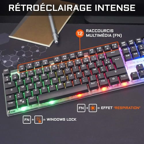 THE G-LAB–Combo Yttrium–Gamer-Paket Azerty RGB, Gaming-Tastatur mit 105 Tasten, 19 Tasten Anti-Ghosting–Gamer-Maus 2400 DPI–Gaming-Mauspad–PC PS4 Ps5 Xbox One/Series–New 2023, Schwarz, einheitsgröße Bild 3
