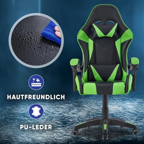 Walden Gaming Stuhl ergonomisch Office Chair bürostühle Gaming Chair Rückenlehne Sitzhöhe verstellbar Drehstuhl Racing Office Computer Ergonomic Video Game Chair (GRÜN) Bild 3