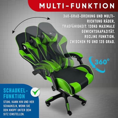 Walden Gaming Stuhl ergonomisch Office Chair bürostühle Gaming Chair Rückenlehne Sitzhöhe verstellbar Drehstuhl Racing Office Computer Ergonomic Video Game Chair (GRÜN) Bild 4