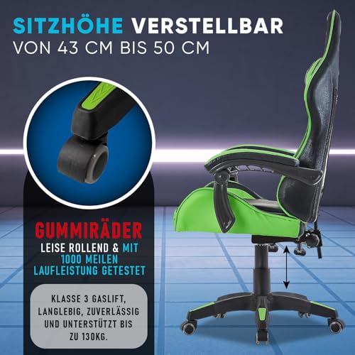 Walden Gaming Stuhl ergonomisch Office Chair bürostühle Gaming Chair Rückenlehne Sitzhöhe verstellbar Drehstuhl Racing Office Computer Ergonomic Video Game Chair (GRÜN) Bild 5