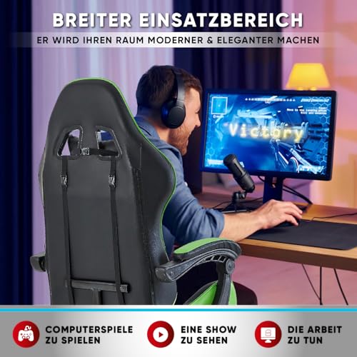 Walden Gaming Stuhl ergonomisch Office Chair bürostühle Gaming Chair Rückenlehne Sitzhöhe verstellbar Drehstuhl Racing Office Computer Ergonomic Video Game Chair (GRÜN) Bild 6