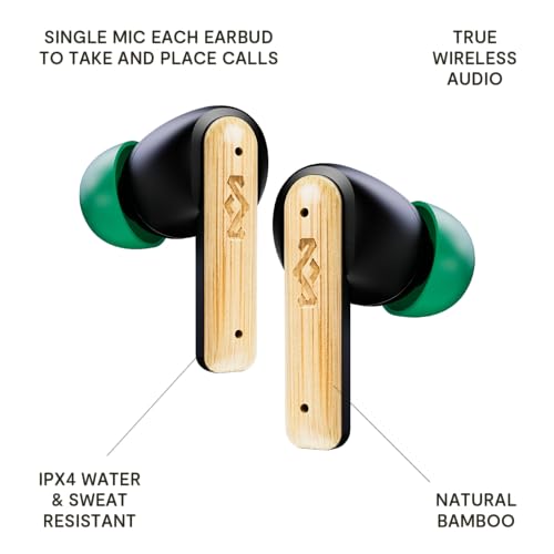 House of Marley Little Bird True Wireless Bluetooth Kopfhörer – IPX4 Kopfhörer kabellos mit Mikrofon, 24 Stunden Wiedergabezeit, In-Ear Ohrhörer klein, USB-C-Schnellladecase, Schwarz Bild 3