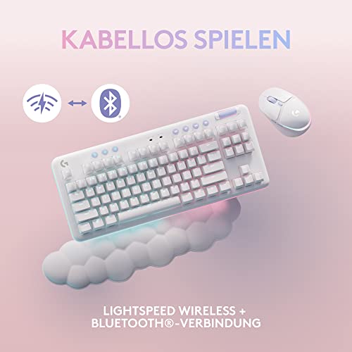 Logitech G705 Kabellose Gaming-Maus und G715 Kabellose mechanische Gaming-Tastatur und Handballenauflage – LIGHTSYNC RGB-Beleuchtung, kabellose Lightspeed Technologie – PC/Mac, Weiß Bild 4