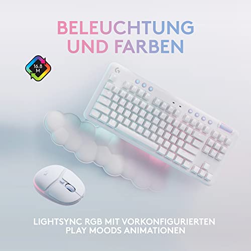 Logitech G705 Kabellose Gaming-Maus und G715 Kabellose mechanische Gaming-Tastatur und Handballenauflage – LIGHTSYNC RGB-Beleuchtung, kabellose Lightspeed Technologie – PC/Mac, Weiß Bild 5