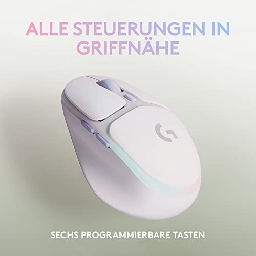 Logitech G705 Kabellose Gaming-Maus und G715 Kabellose mechanische Gaming-Tastatur und Handballenauflage – LIGHTSYNC RGB-Beleuchtung, kabellose Lightspeed Technologie – PC/Mac, Weiß Bild 7