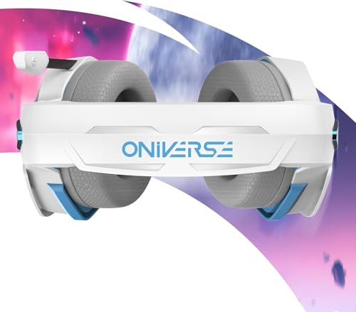 Oniverse Gaming-Headset kompatibel mit PS5 PS4 Switch Xbox PC Mac mit verstellbarem Mikrofon, LED, 50mm Lautsprechern, atmungsaktiven Stoff-Ohrpolstern - Nebula Arktisch White Bild 4