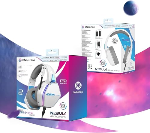 Oniverse Gaming-Headset kompatibel mit PS5 PS4 Switch Xbox PC Mac mit verstellbarem Mikrofon, LED, 50mm Lautsprechern, atmungsaktiven Stoff-Ohrpolstern - Nebula Arktisch White Bild 7