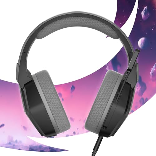 Oniverse Gaming-Headset kompatibel mit PS5 PS4 Switch Xbox PC Mac mit verstellbarem Mikrofon, LED, 50mm Lautsprechern, atmungsaktiven Stoff-Ohrpolstern - Nebula Infinite Black Bild 2
