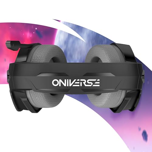 Oniverse Gaming-Headset kompatibel mit PS5 PS4 Switch Xbox PC Mac mit verstellbarem Mikrofon, LED, 50mm Lautsprechern, atmungsaktiven Stoff-Ohrpolstern - Nebula Infinite Black Bild 3
