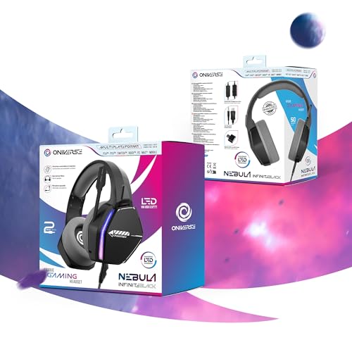 Oniverse Gaming-Headset kompatibel mit PS5 PS4 Switch Xbox PC Mac mit verstellbarem Mikrofon, LED, 50mm Lautsprechern, atmungsaktiven Stoff-Ohrpolstern - Nebula Infinite Black Bild 6