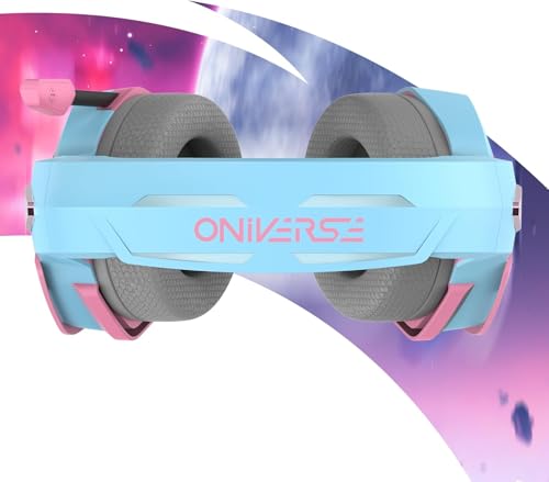 Oniverse Gaming-Headset kompatibel mit PS5 PS4 Switch Xbox PC Mac mit verstellbarem Mikrofon, LED, 50mm Lautsprechern, atmungsaktiven Stoff-Ohrpolstern - Nebula Diva Pink Bild 4