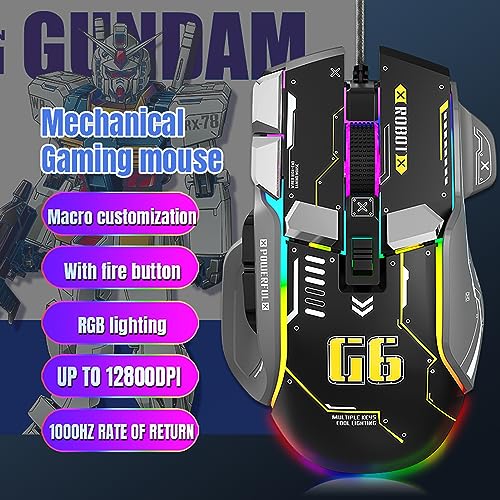 Mechanische G6 RGB Maus mit 12 Tasten Mosue Gaming kabelgebundenes ergonomisches Design 10 Tasten programmierbare DPI-Einstellung einstellbar mit 6 Geschwindigkeiten 13 RGB-Beleuchtungsmodi Bild 2