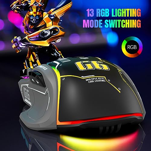 Mechanische G6 RGB Maus mit 12 Tasten Mosue Gaming kabelgebundenes ergonomisches Design 10 Tasten programmierbare DPI-Einstellung einstellbar mit 6 Geschwindigkeiten 13 RGB-Beleuchtungsmodi Bild 4