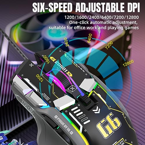 Mechanische G6 RGB Maus mit 12 Tasten Mosue Gaming kabelgebundenes ergonomisches Design 10 Tasten programmierbare DPI-Einstellung einstellbar mit 6 Geschwindigkeiten 13 RGB-Beleuchtungsmodi Bild 5