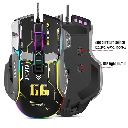 Mechanische G6 RGB Maus mit 12 Tasten Mosue Gaming kabelgebundenes ergonomisches Design 10 Tasten programmierbare DPI-Einstellung einstellbar mit 6 Geschwindigkeiten 13 RGB-Beleuchtungsmodi Bild 6