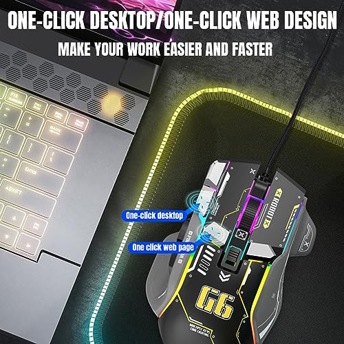 Mechanische G6 RGB Maus mit 12 Tasten Mosue Gaming kabelgebundenes ergonomisches Design 10 Tasten programmierbare DPI-Einstellung einstellbar mit 6 Geschwindigkeiten 13 RGB-Beleuchtungsmodi Bild 7