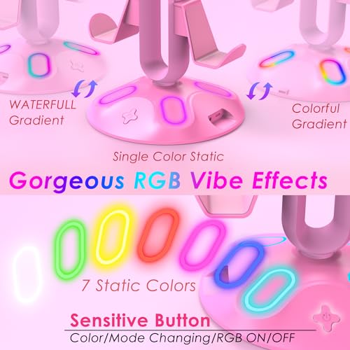 Gaming RGB Kopfhörerständer, Controller-Halter mit 9 Lichtmodi – Headset-Ständer mit 2 USB-Ladeanschlüssen und 3,5 mm & Typ-C – Controller-Ständer Aufhänger Zubehör für Schreibtisch und Gamer Bild 2
