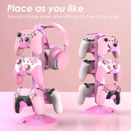 Gaming RGB Kopfhörerständer, Controller-Halter mit 9 Lichtmodi – Headset-Ständer mit 2 USB-Ladeanschlüssen und 3,5 mm & Typ-C – Controller-Ständer Aufhänger Zubehör für Schreibtisch und Gamer Bild 6