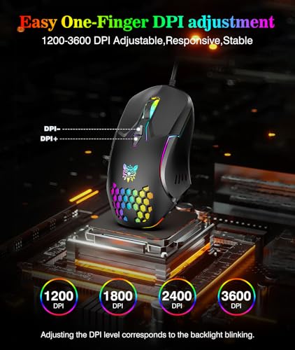 Kabelgebundene PC-Gaming-Maus: Hochpräziser Sensor, RGB-Hintergrundbeleuchtung, einstellbare DPI, 7 programmierbare Tasten, ergonomische Maus für Büro und Gaming unter Windows/Mac/Linux/Chrome OS Bild 2