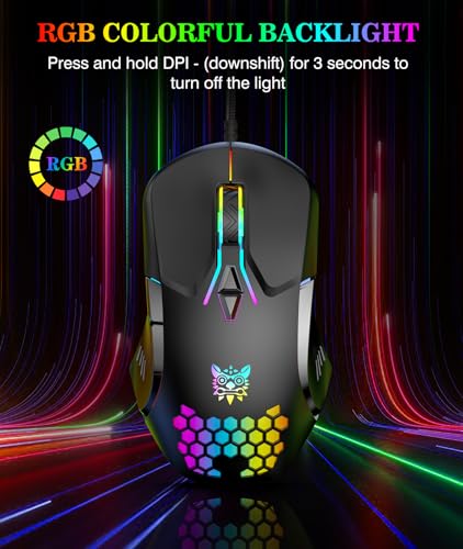 Kabelgebundene PC-Gaming-Maus: Hochpräziser Sensor, RGB-Hintergrundbeleuchtung, einstellbare DPI, 7 programmierbare Tasten, ergonomische Maus für Büro und Gaming unter Windows/Mac/Linux/Chrome OS Bild 3