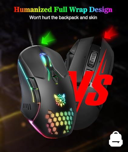 Kabelgebundene PC-Gaming-Maus: Hochpräziser Sensor, RGB-Hintergrundbeleuchtung, einstellbare DPI, 7 programmierbare Tasten, ergonomische Maus für Büro und Gaming unter Windows/Mac/Linux/Chrome OS Bild 4