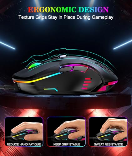Kabelgebundene PC-Gaming-Maus: Hochpräziser Sensor, RGB-Hintergrundbeleuchtung, einstellbare DPI, 7 programmierbare Tasten, ergonomische Maus für Büro und Gaming unter Windows/Mac/Linux/Chrome OS Bild 5