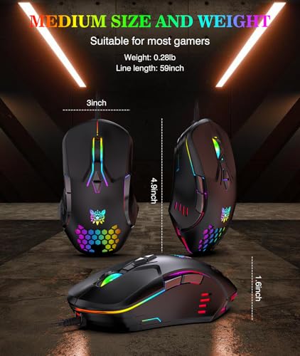 Kabelgebundene PC-Gaming-Maus: Hochpräziser Sensor, RGB-Hintergrundbeleuchtung, einstellbare DPI, 7 programmierbare Tasten, ergonomische Maus für Büro und Gaming unter Windows/Mac/Linux/Chrome OS Bild 7