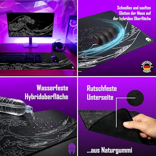Wave - Gaming Mauspad - XXL 900 x 400 - rutschfest - Wärmebehandelte Oberfläche für exaktes und schnelles Gleiten der Maus - einrollbar und wellenfrei Bild 4