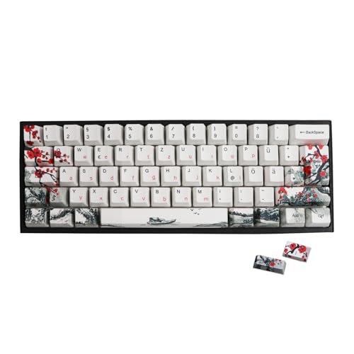 JSJT Pflaumenblüten-Tastenkappen PBT-Farbstoff-Sublimations-OEM-Profil Benutzerdefinierte Tastenkappe 128 Tasten Deutsches Tastenkappen für 61/87/104/108 Cherry MX Switches mechanische Tastaturen Bild 1