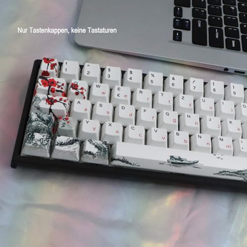 JSJT Pflaumenblüten-Tastenkappen PBT-Farbstoff-Sublimations-OEM-Profil Benutzerdefinierte Tastenkappe 128 Tasten Deutsches Tastenkappen für 61/87/104/108 Cherry MX Switches mechanische Tastaturen Bild 2